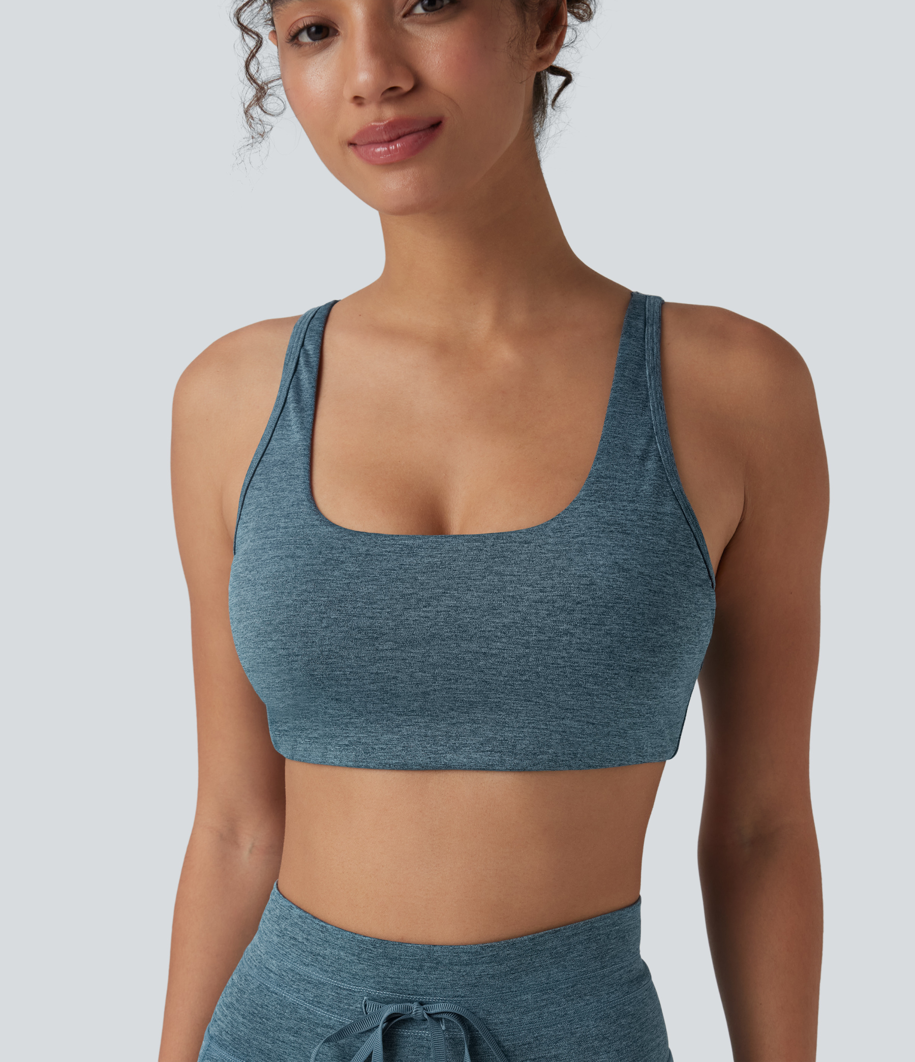 Heathered Low Support U Neck Cut Out Quick Dry  Yoga Sports Bra