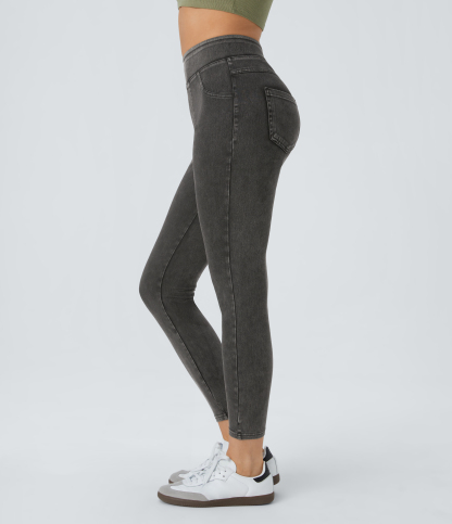 High Waisted Pocket Denim Casual Leggings