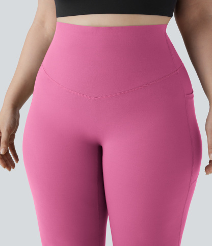 High Waisted Tummy Control Pocket Shaping Yoga Bootcut Plus Size Leggings