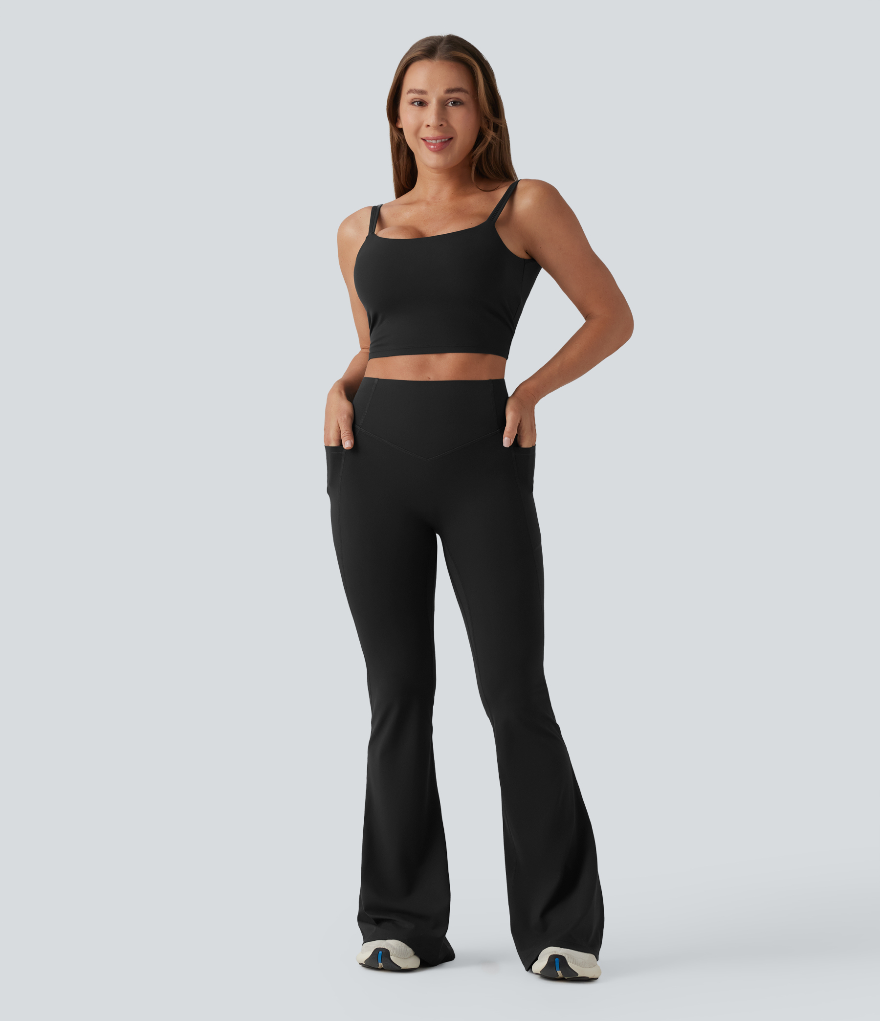 High Waisted Scrunch Butt Lifting Tummy Control Shaping Yoga Flare Leggings with Pockets
