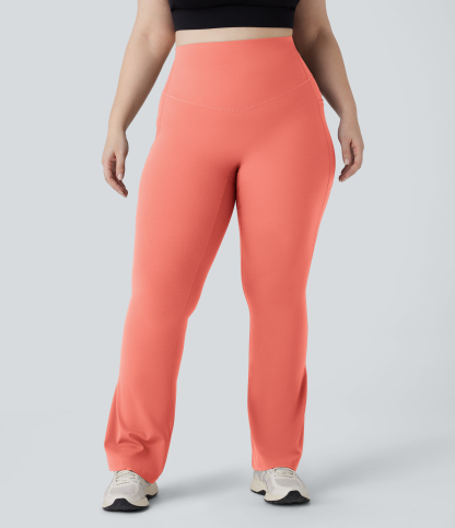 High Waisted Tummy Control Pocket Shaping Yoga Bootcut Plus Size Leggings