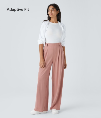 High Waisted Pocket Wide Leg Waffle Work Pants