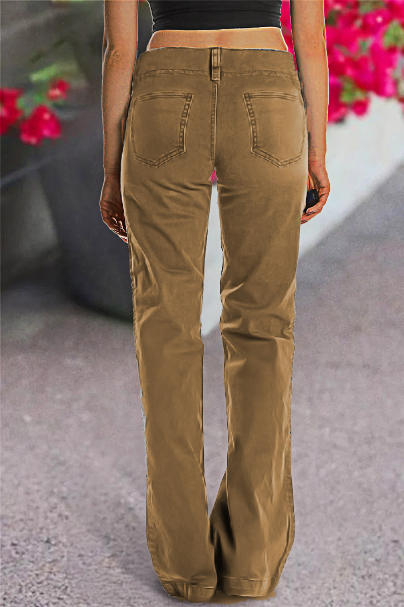 Double Button Mid Waist Straight Leg Pants