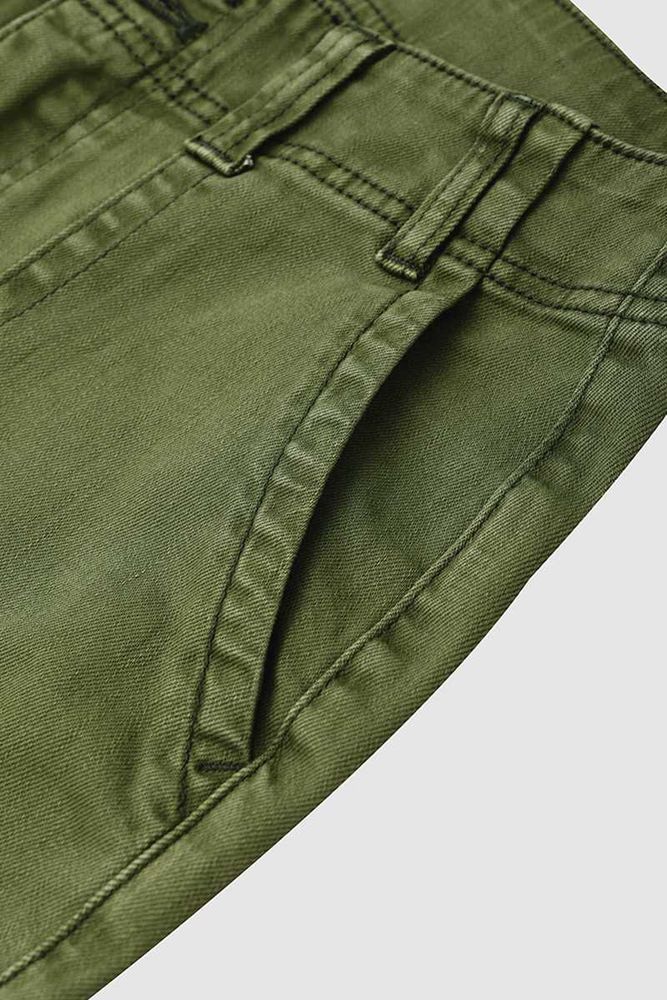 Double Button Mid Waist Straight Leg Pants