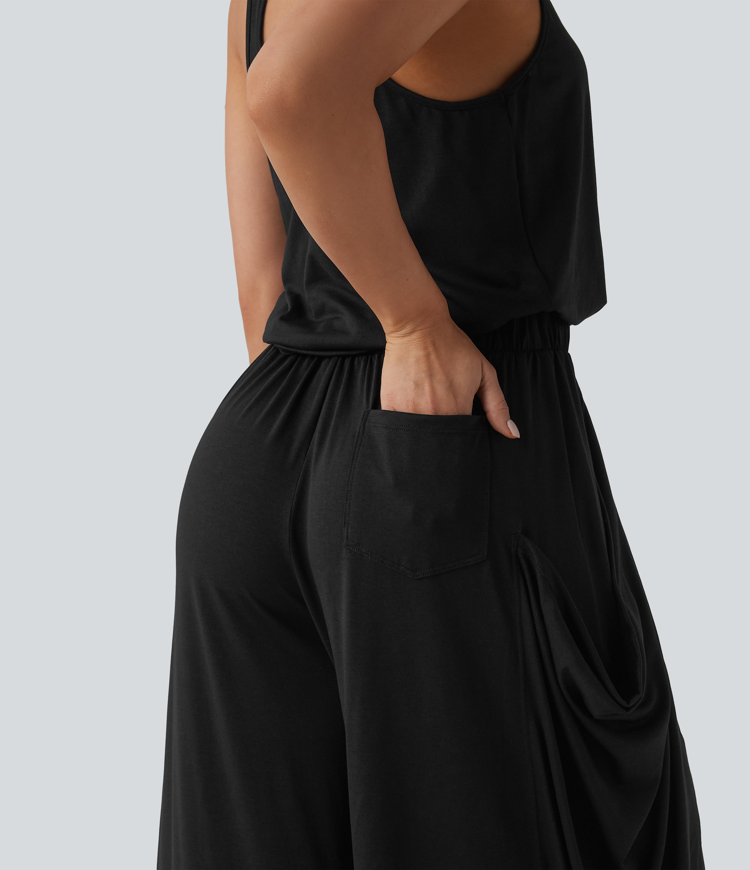 Sleeveless Cut Out Wide Leg Casual Jumpsuit with Pockets-Easy Peezy Edition