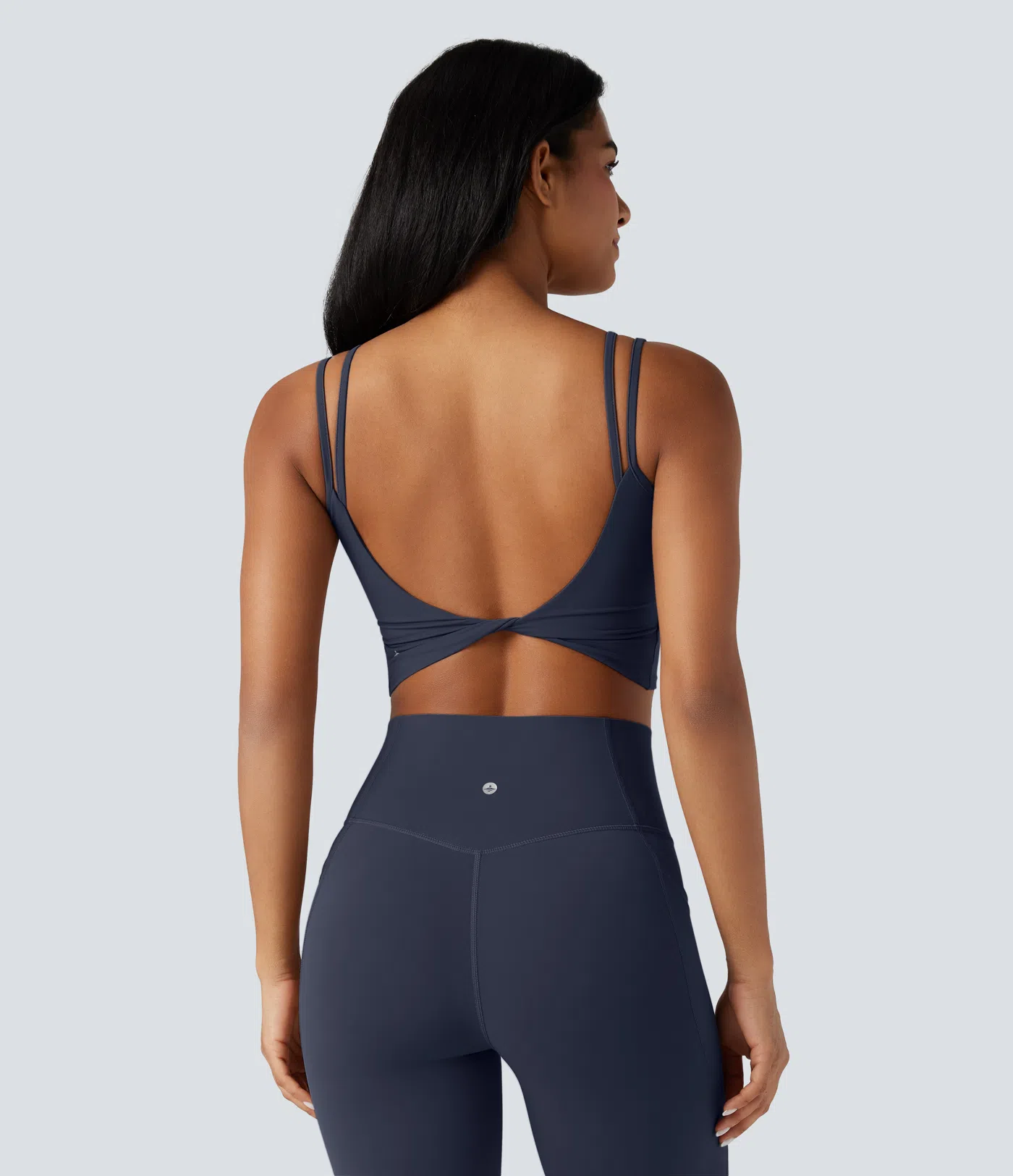 Double-shoulder-strapped, Knot-front, Backless Cropped Yoga Tank Top