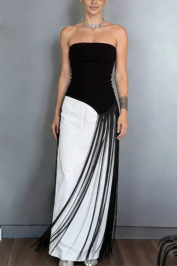 Stylish Sleeveless Off-shoulder Slim-fit Long Tassel Top