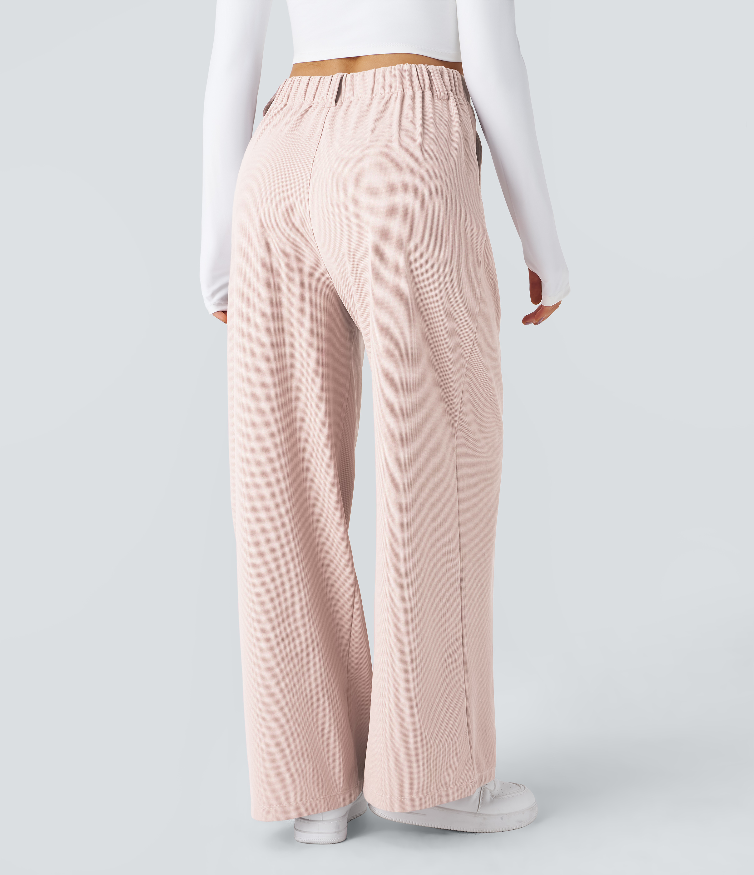 High Waisted Pocket Wide Leg Waffle Work Pants
