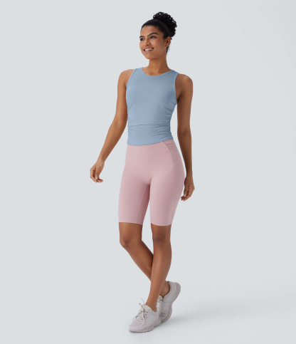 Round Neck Racerback Ruched Yoga Tank Top