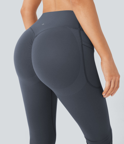 High Waisted Scrunch Butt Lifting Tummy Control Pocket Shaping Yoga Bootcut Leggings