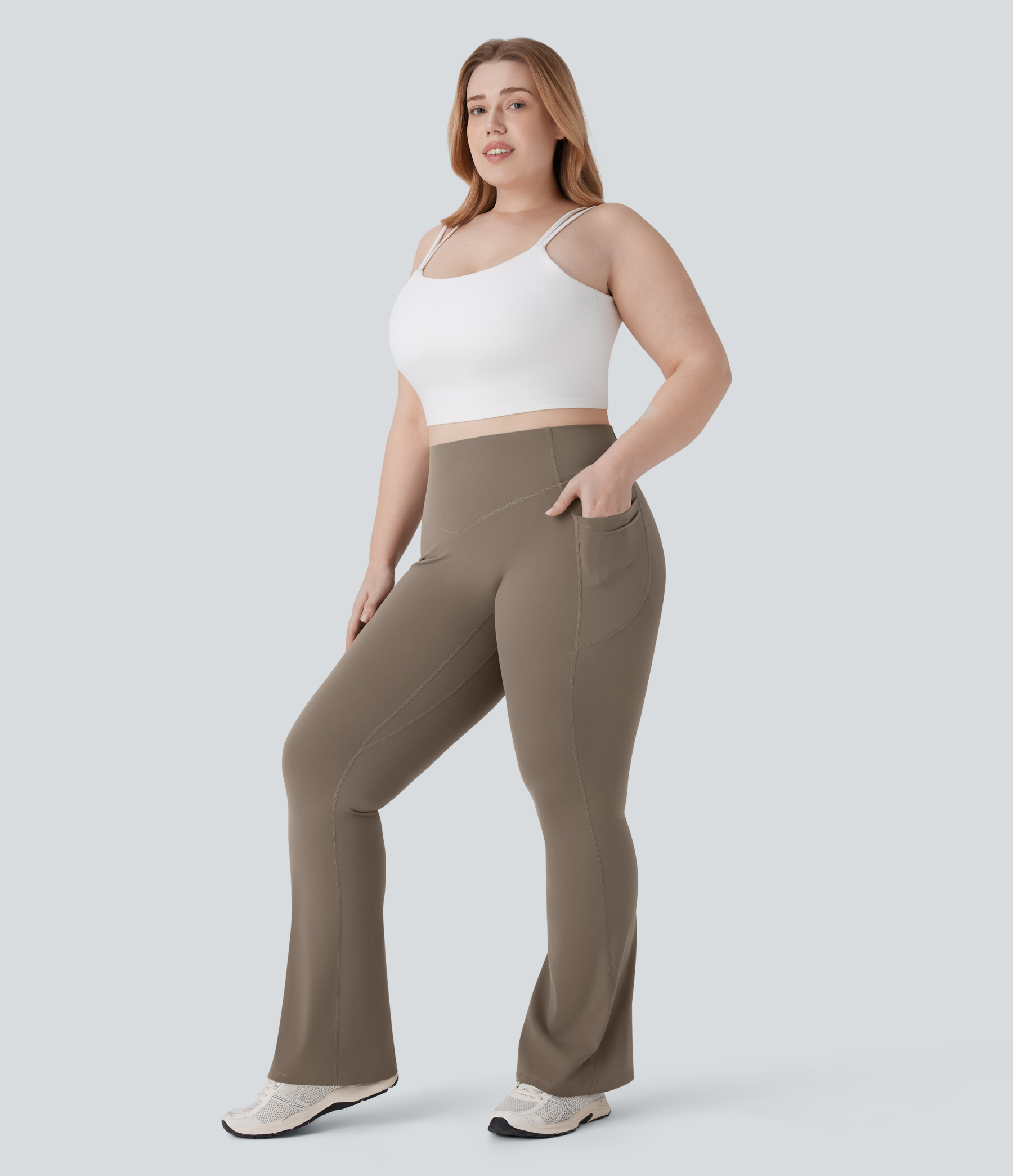 High Waisted Scrunch Butt Lifting Tummy Control Pocket Shaping Yoga Bootcut Plus Size Leggings