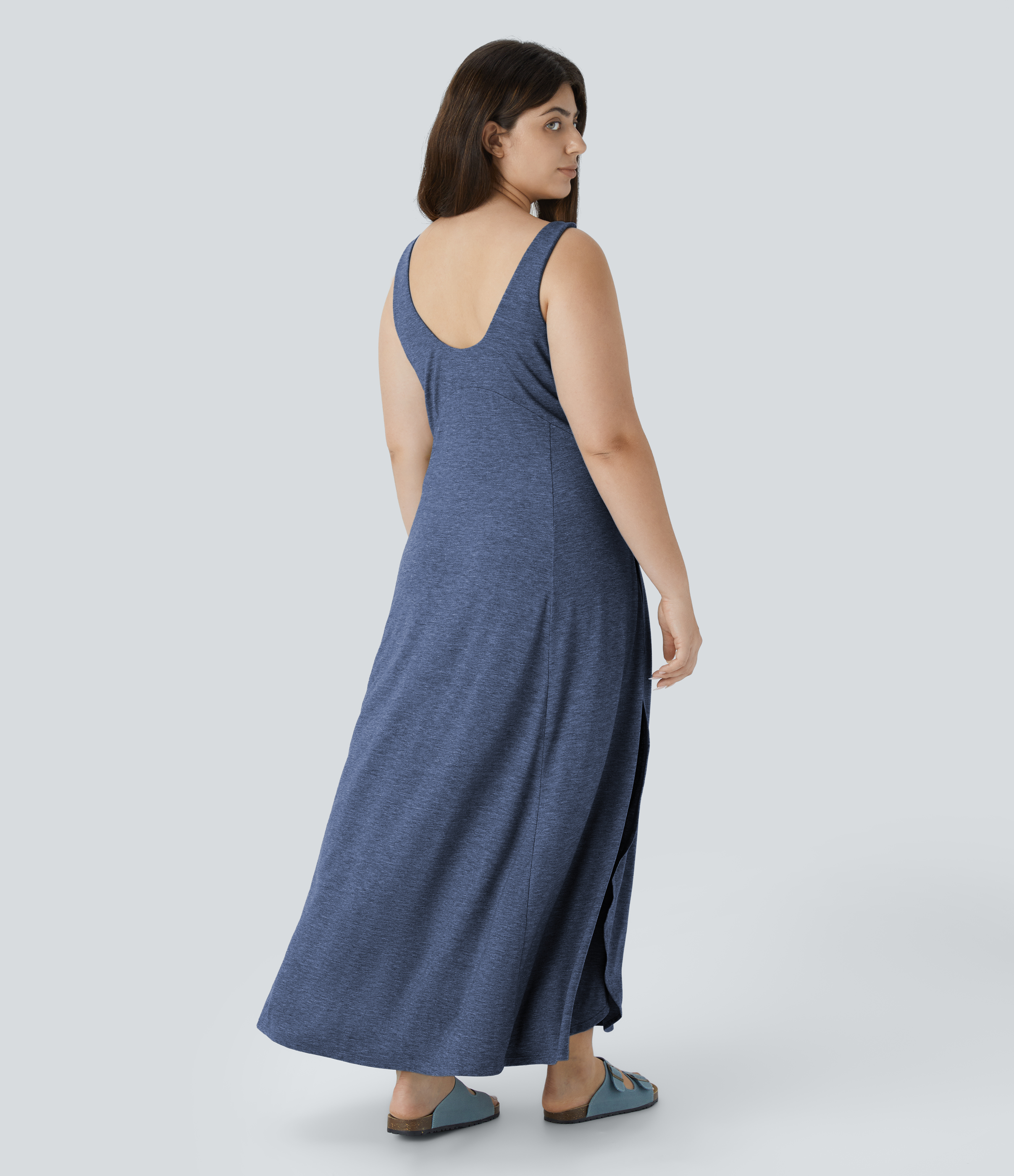 U Neck Flowy Maxi Casual Plus Size Tank Dress