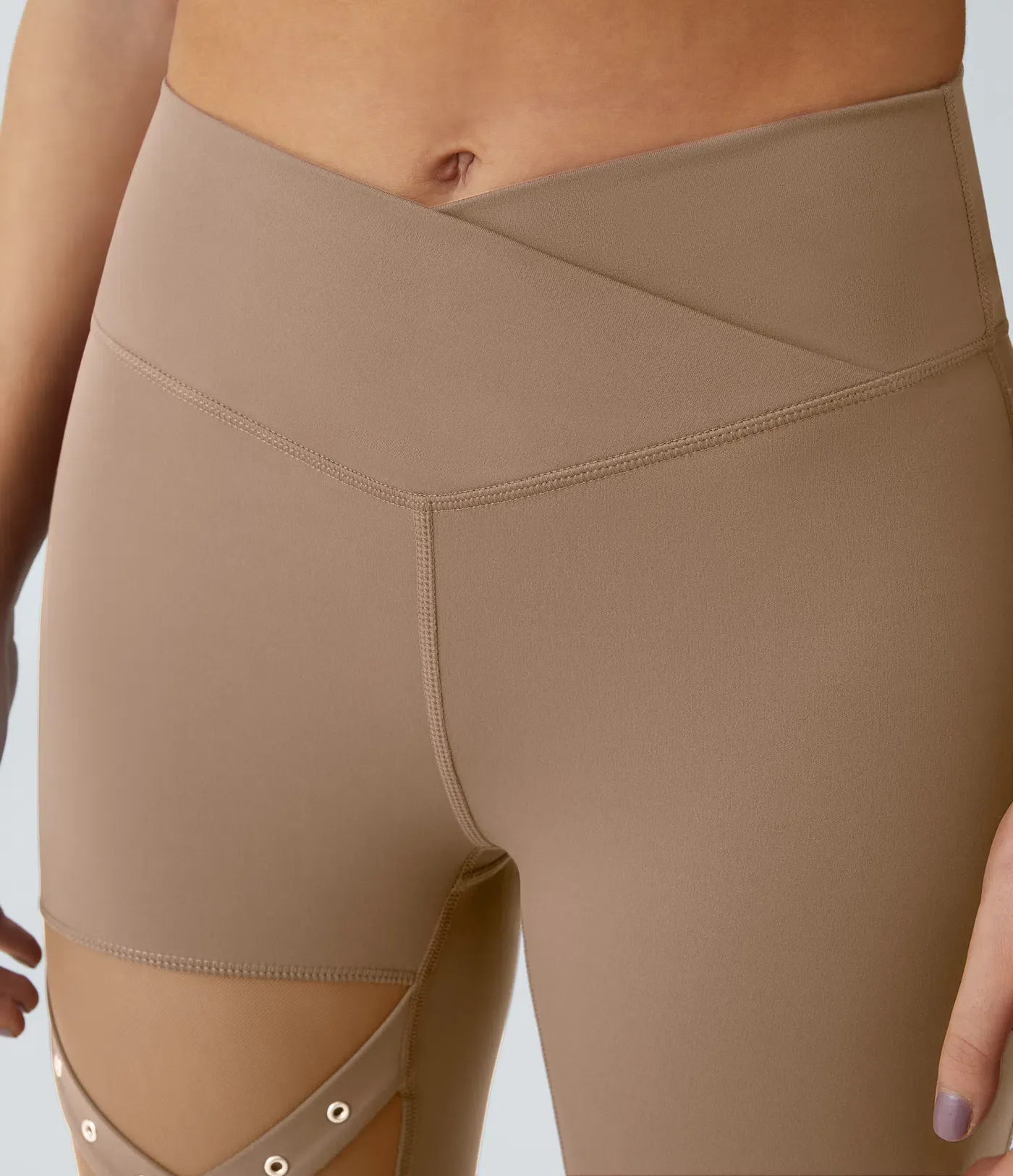 DayStretch High Waisted Crossover Contrast Mesh Decorative Buckle Yoga Leggings