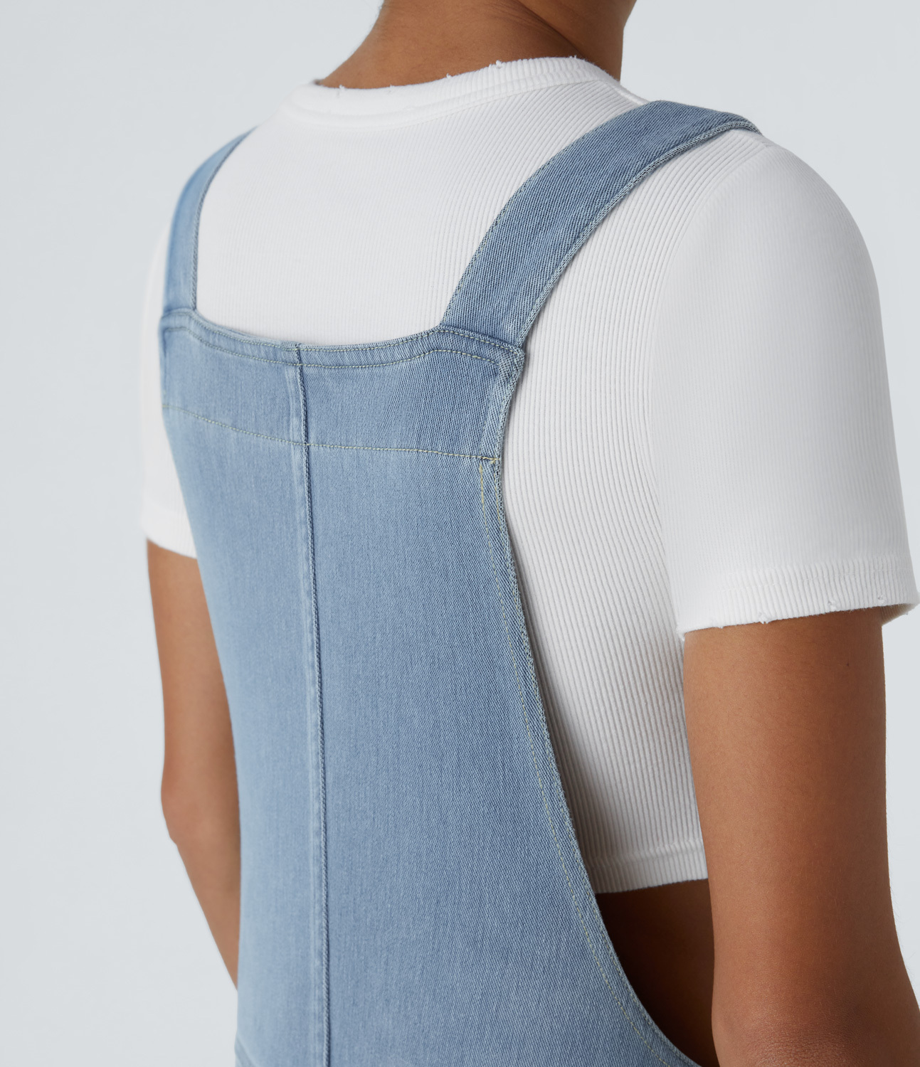 V Neck Pocket Washed Denim Casual Overalls