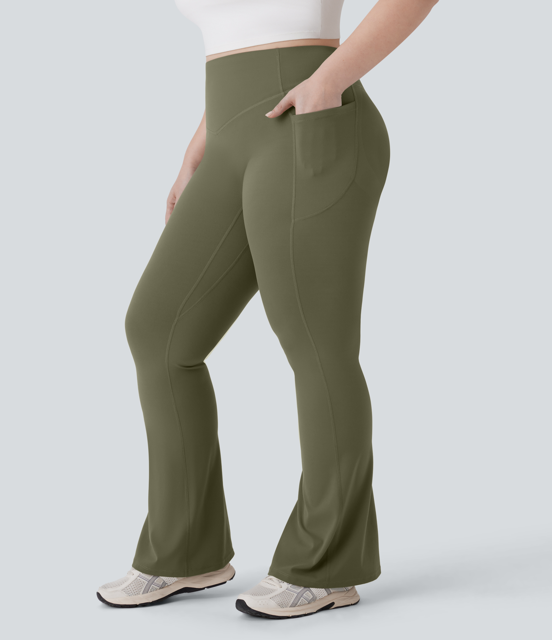 High Waisted Scrunch Butt Lifting Tummy Control Pocket Shaping Yoga Bootcut Plus Size Leggings