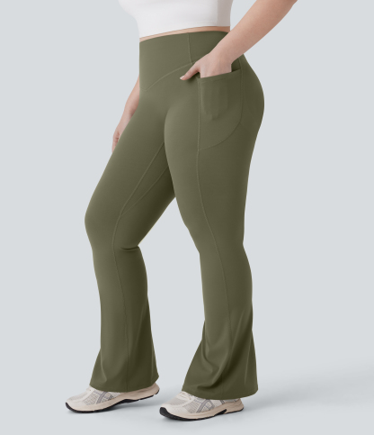 High Waisted Scrunch Butt Lifting Tummy Control Pocket Shaping Yoga Bootcut Plus Size Leggings