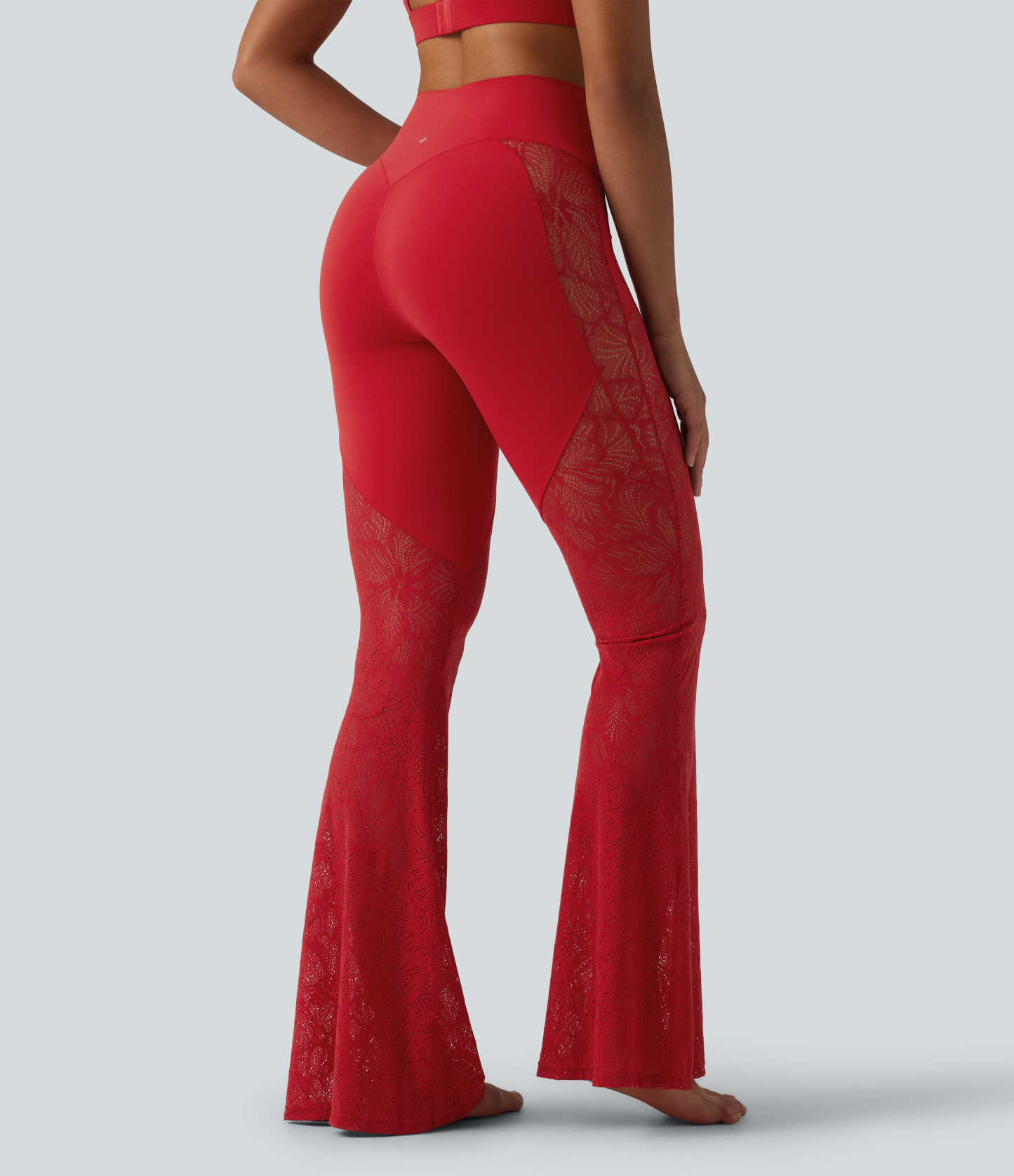 High Waisted Tummy Control Contrast Lace Yoga Flare Leggings with Pocket