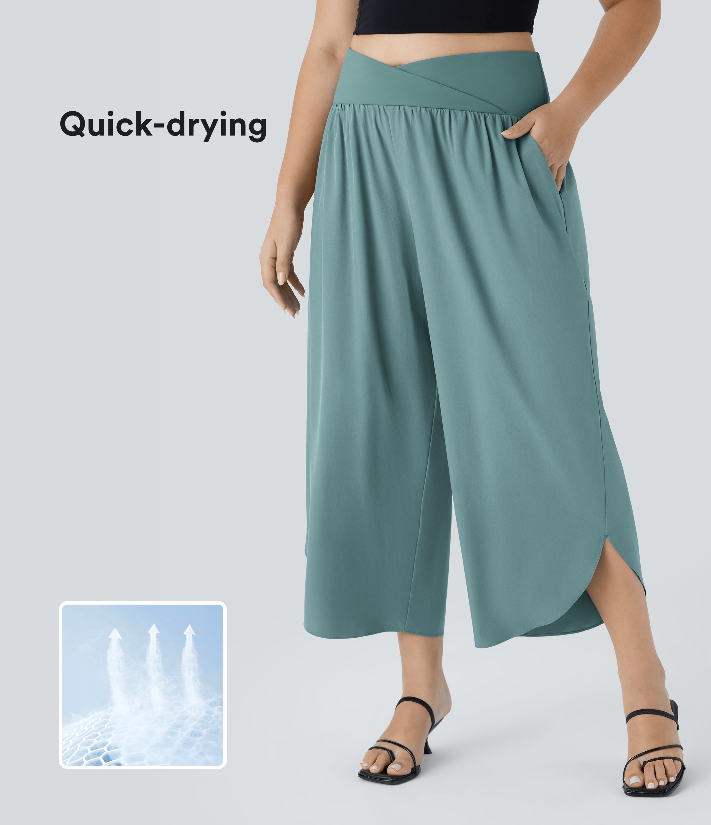 High Waisted Crossover Pocket Quick Dry Plus Size Pants