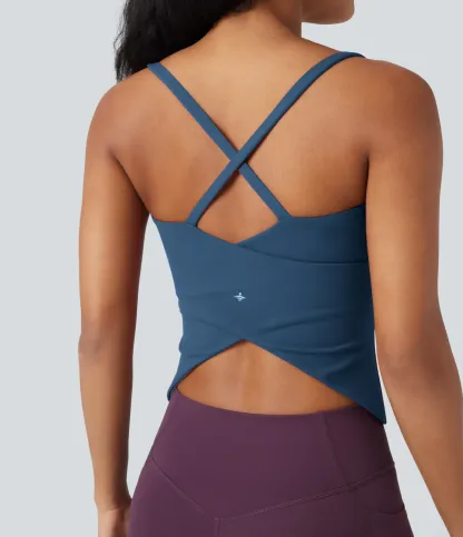 Round Neck Cross Backless Cross Hem Yoga Camisole