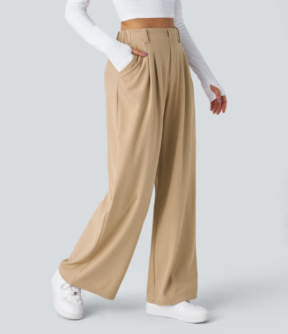 High Waisted Pocket Wide Leg Waffle Work Pants