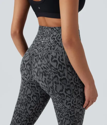 Leopard Print High Waisted Tummy Control Yoga Leggings with Pockets