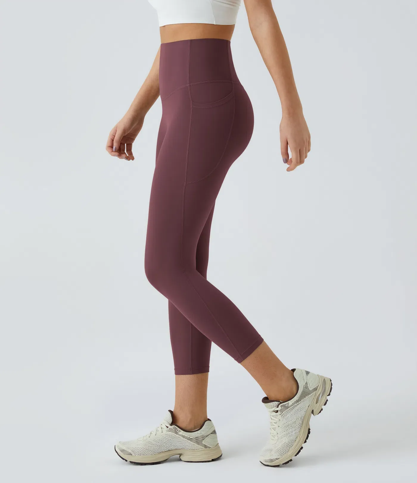 High Waisted Tummy Control Pocket Shaping Training Capri Leggings