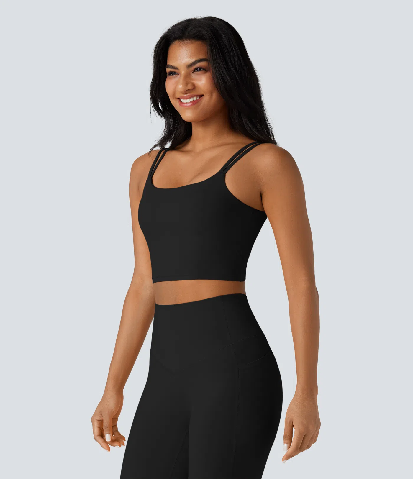 Double-shoulder-strapped, Knot-front, Backless Cropped Yoga Tank Top