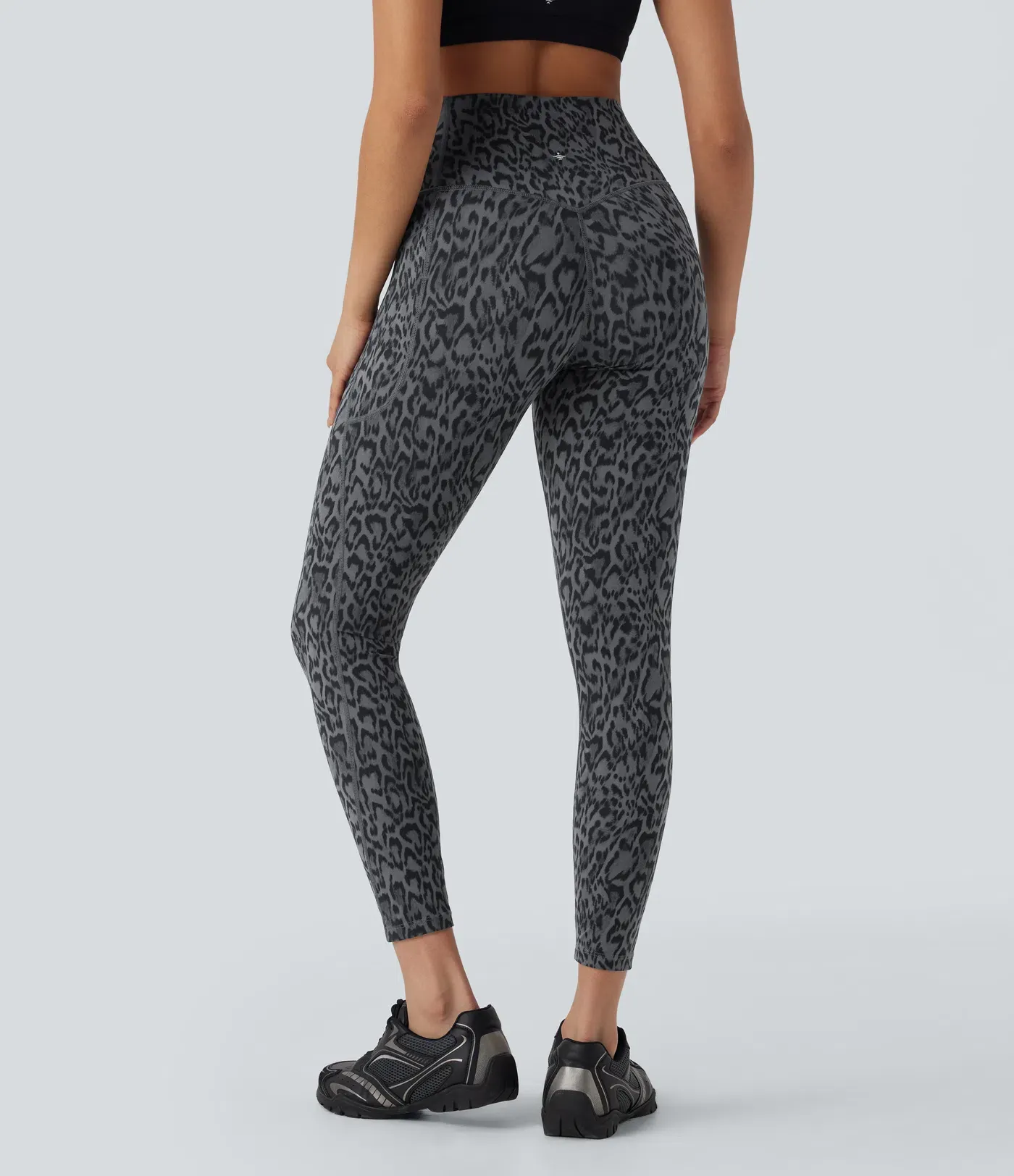 Leopard Print High Waisted Tummy Control Yoga Leggings with Pockets