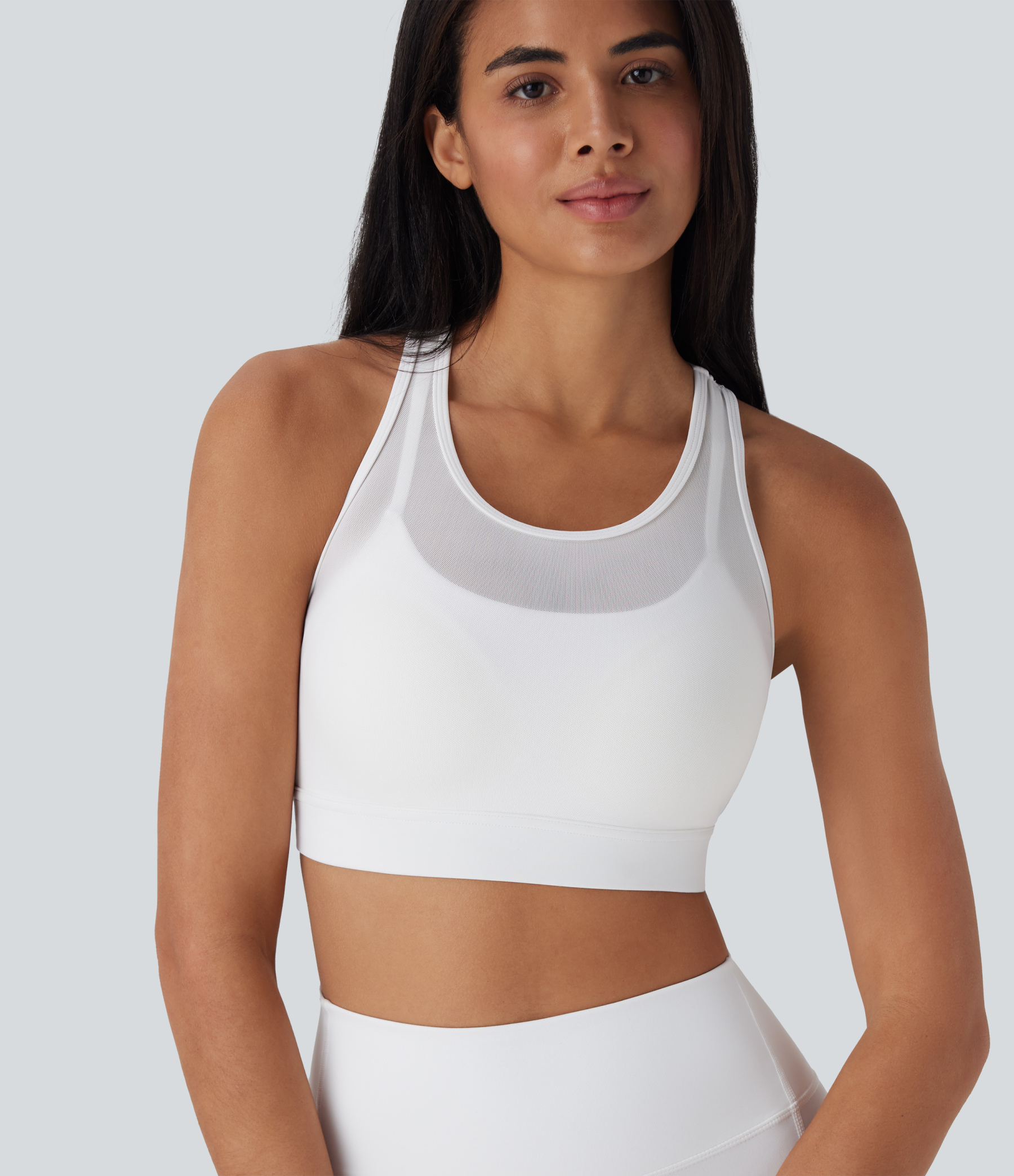 Medium Support Racerback Contrast Mesh Quick Dry Training Sports Bra A-C Cups