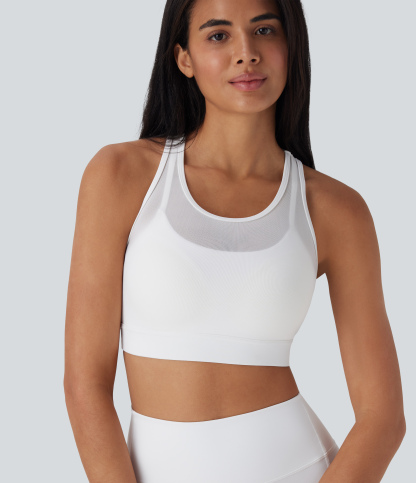 Medium Support Racerback Contrast Mesh Quick Dry Training Sports Bra A-C Cups