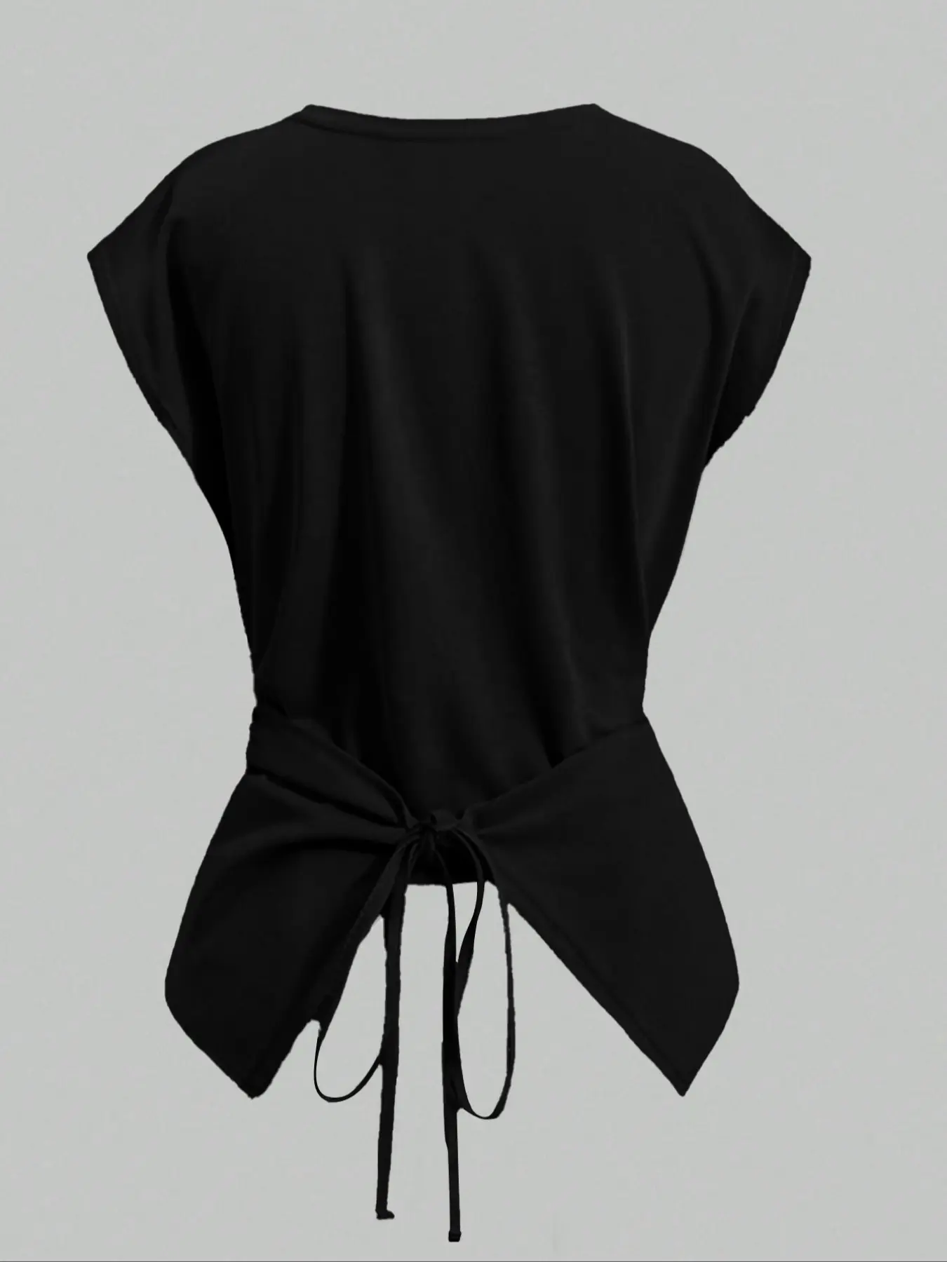 Women's Knitted Round Neck Drop Shoulder Sleeve T-Shirt, Fashion Casual Chic Asymmetrical Criss Cross Back Tie Top, Spring & Fall Wear