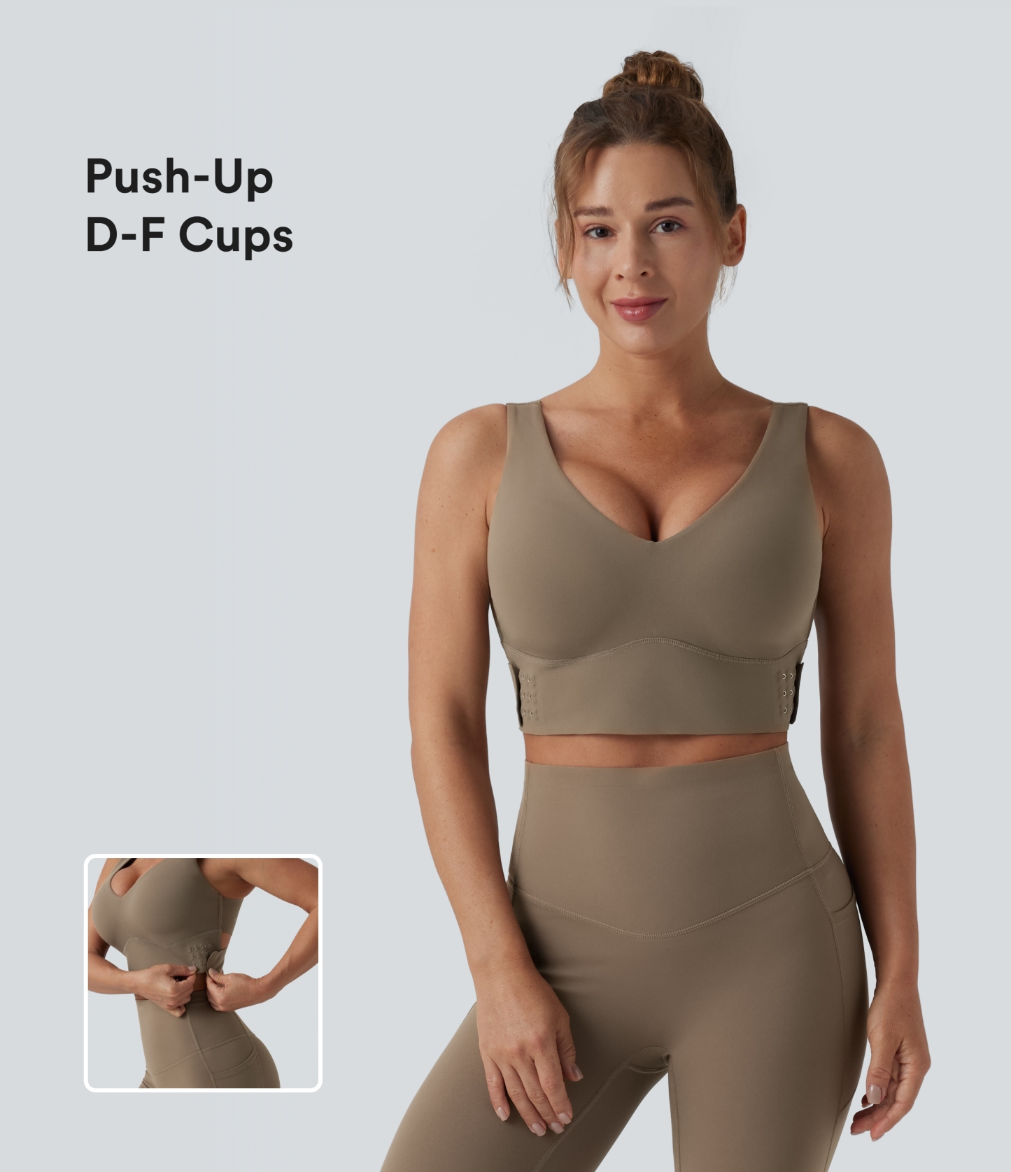 Medium Support V Neck Push-Up Training Sports Bra D-F Cups