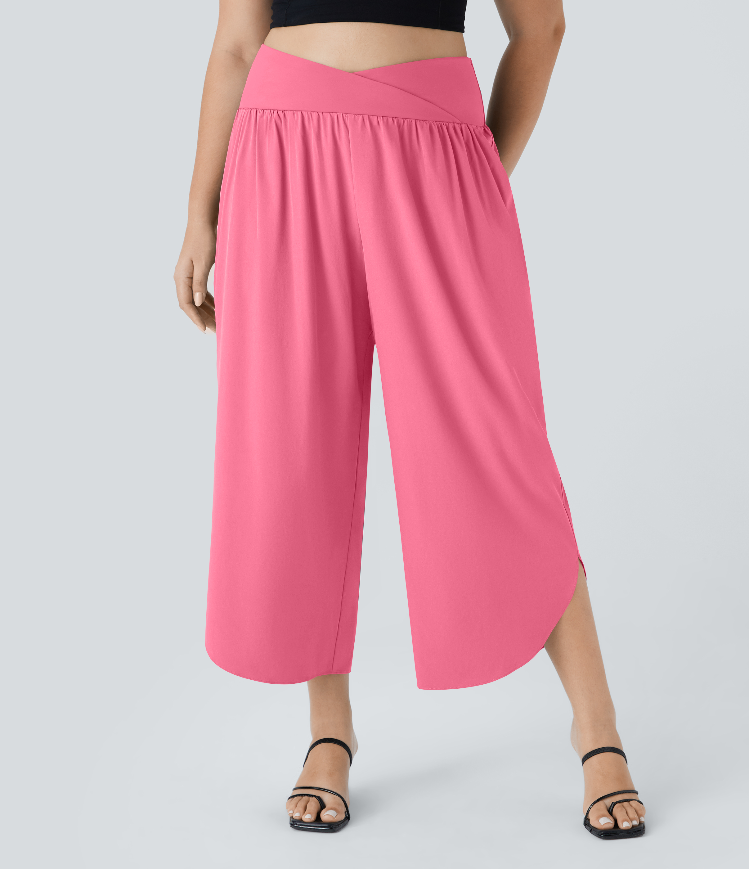 High Waisted Crossover Pocket Quick Dry Plus Size Pants