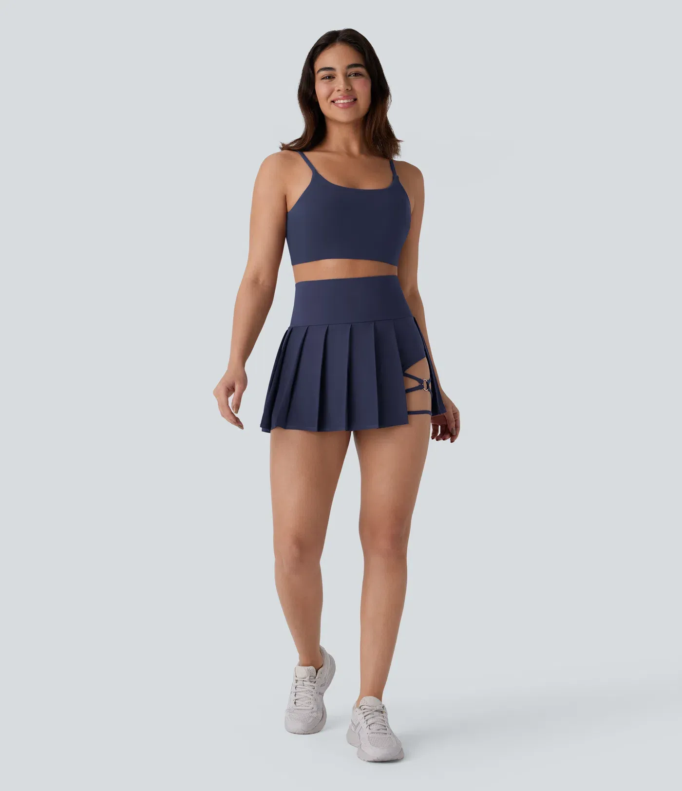 High Waisted Pleated 2-in-1 Side & Pocket Asymmetric Hem Quick Dry Mini Dance Skirt