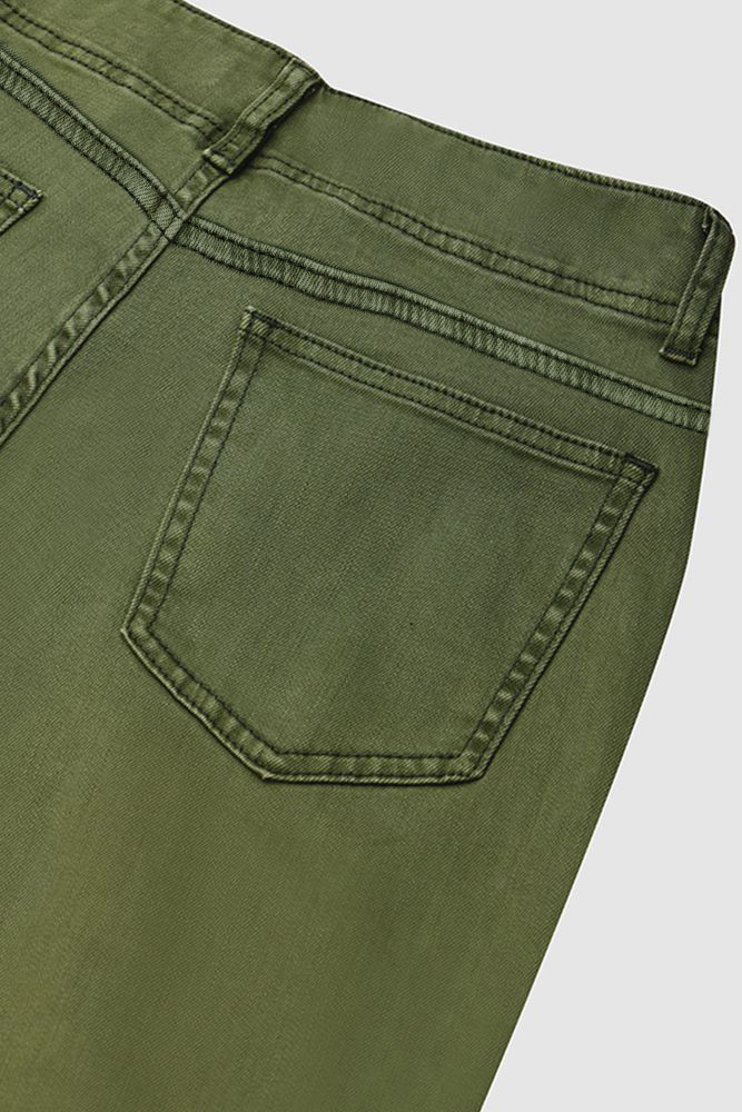 Double Button Mid Waist Straight Leg Pants