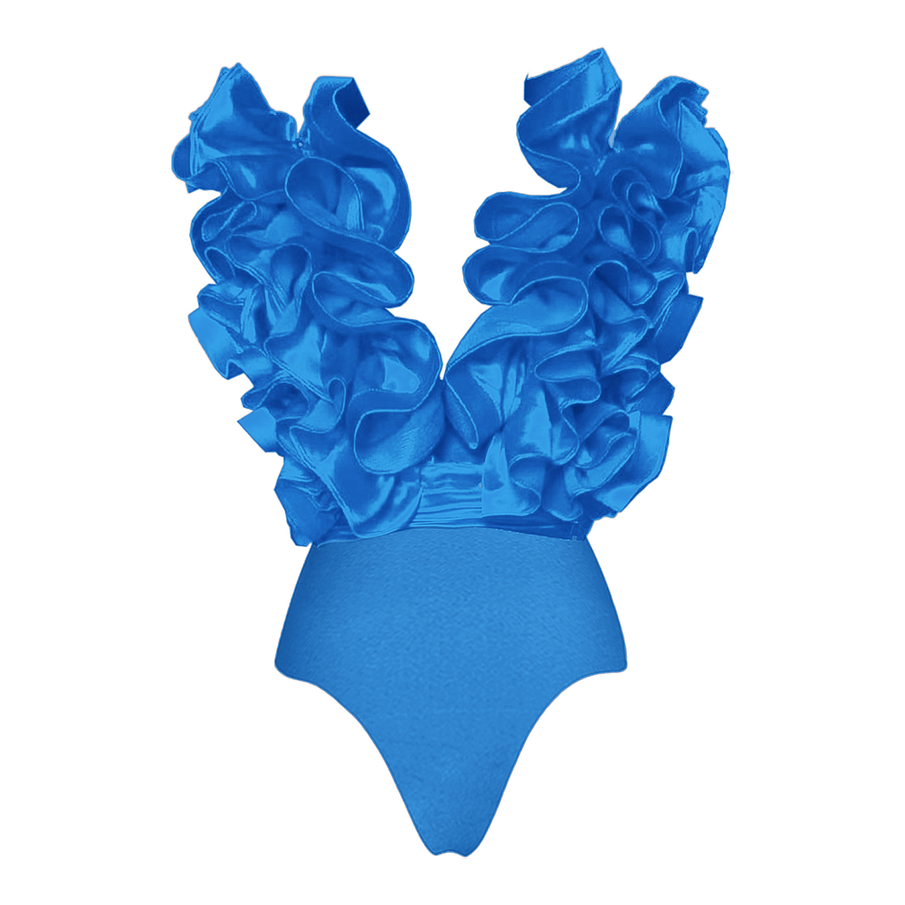 Blue Frilled V Neck One Piece Swimsuit and Skirt Flaxmaker