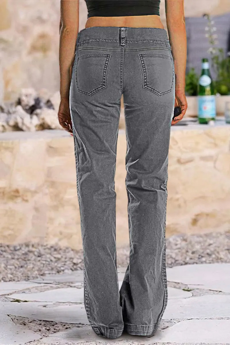 Double Button Mid Waist Straight Leg Pants