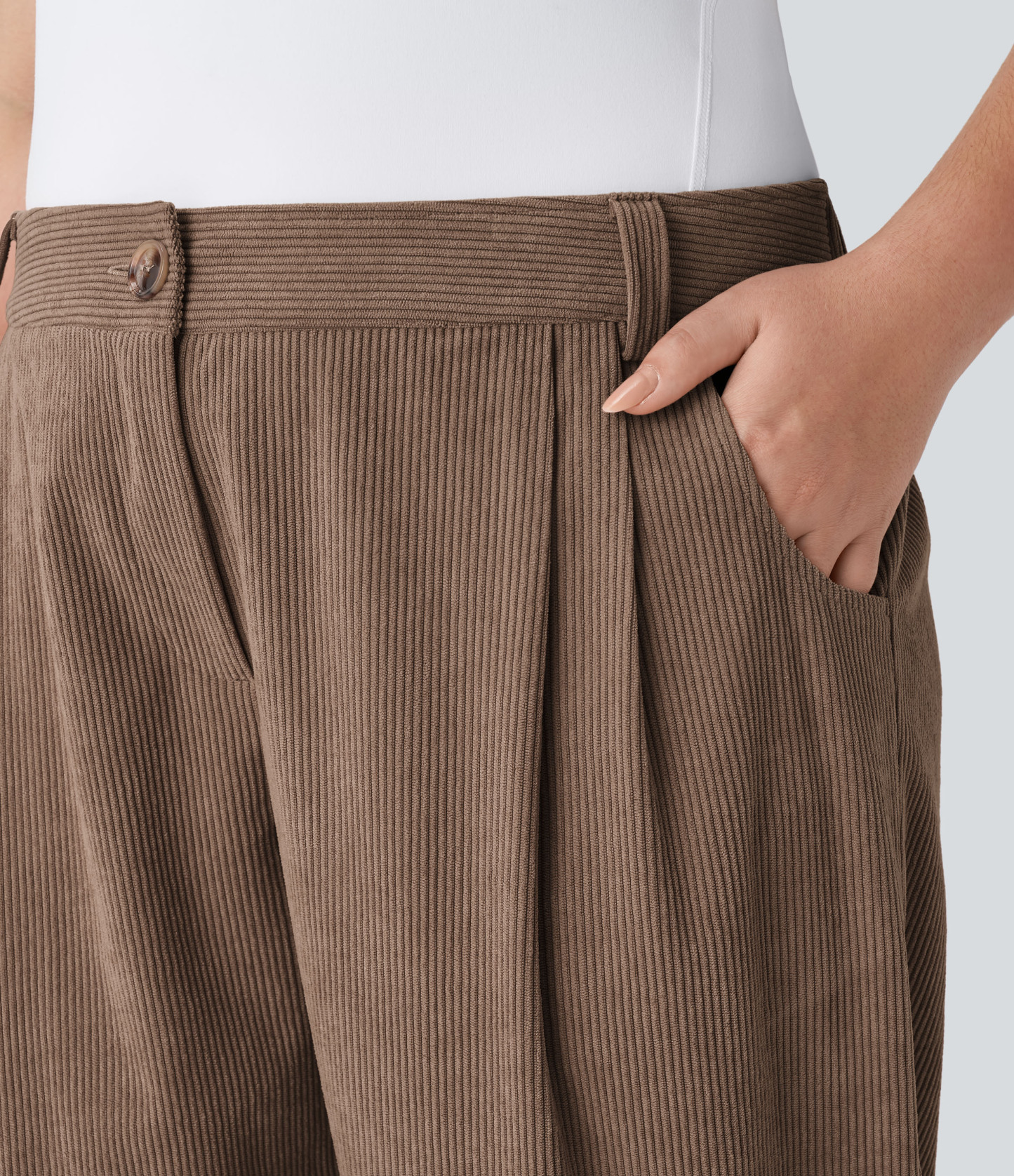 Mid Rise Zipper Pocket Plus Size Corduroy Casual Pants