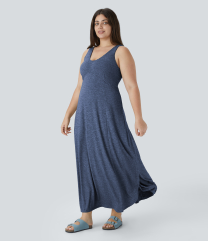 U Neck Flowy Maxi Casual Plus Size Tank Dress