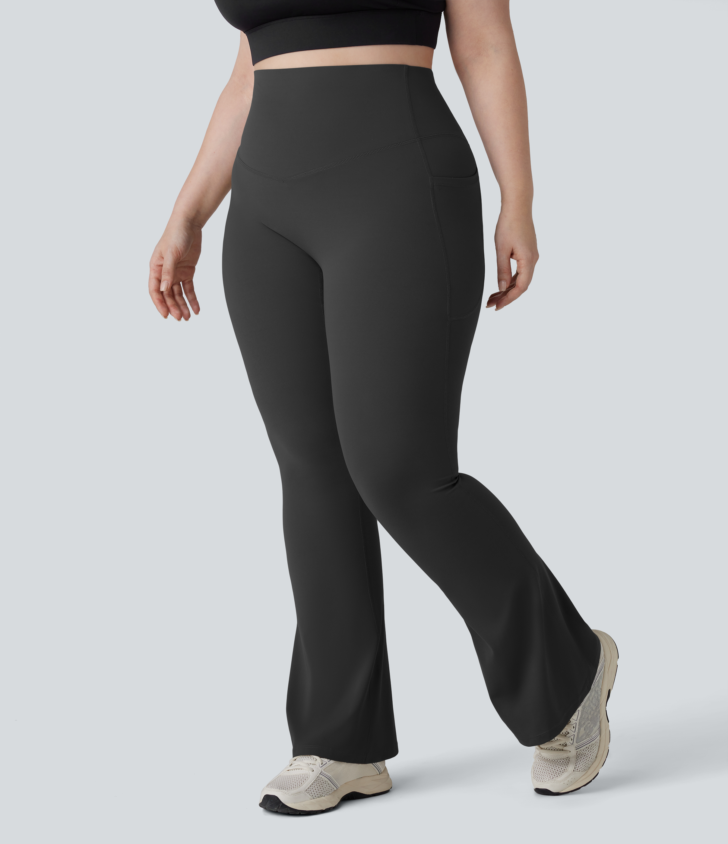 High Waisted Tummy Control Pocket Shaping Yoga Bootcut Plus Size Leggings