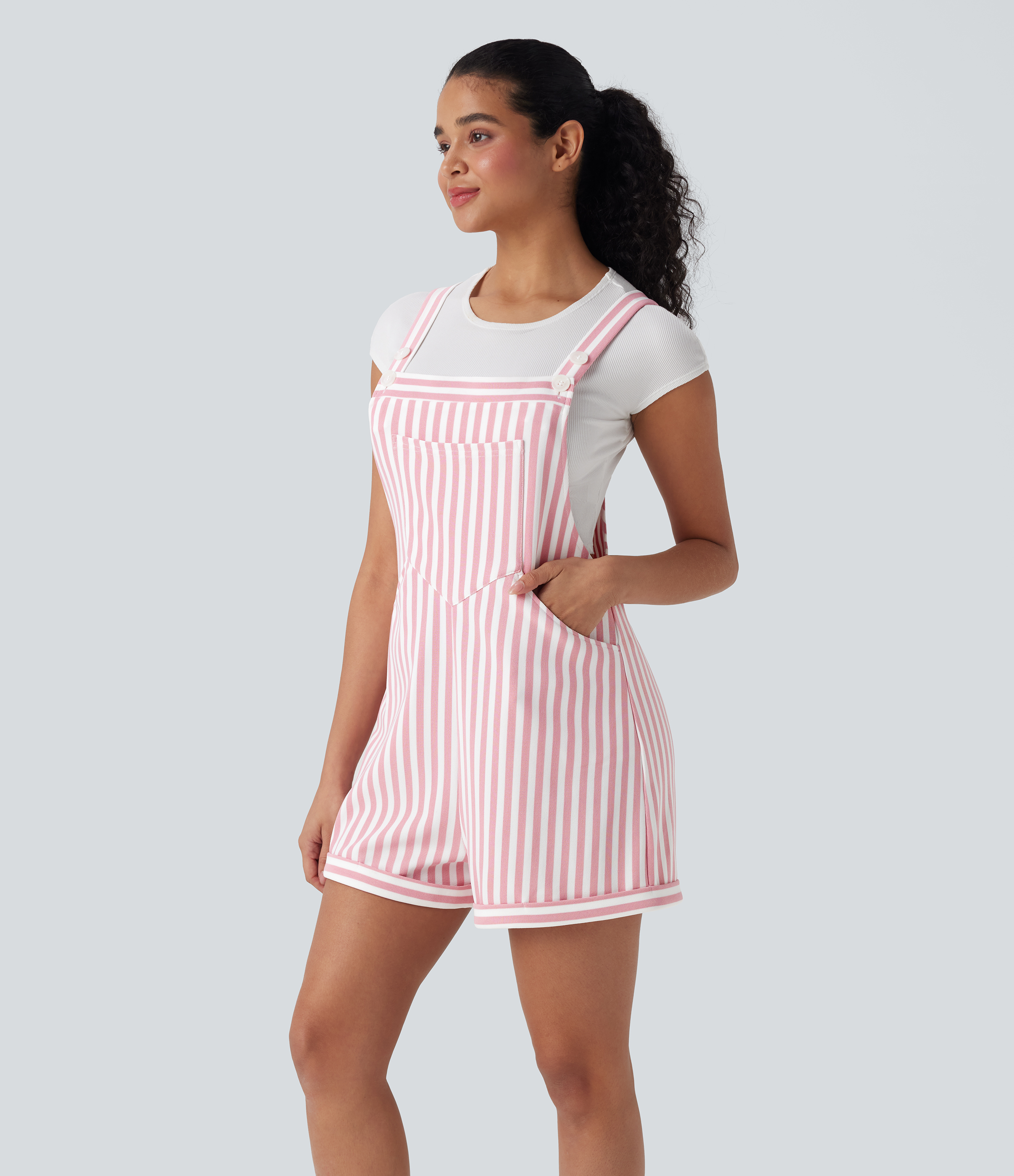 Pockets Stripe Waffle Overalls