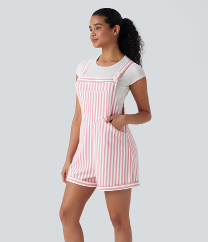 Pockets Stripe Waffle Overalls