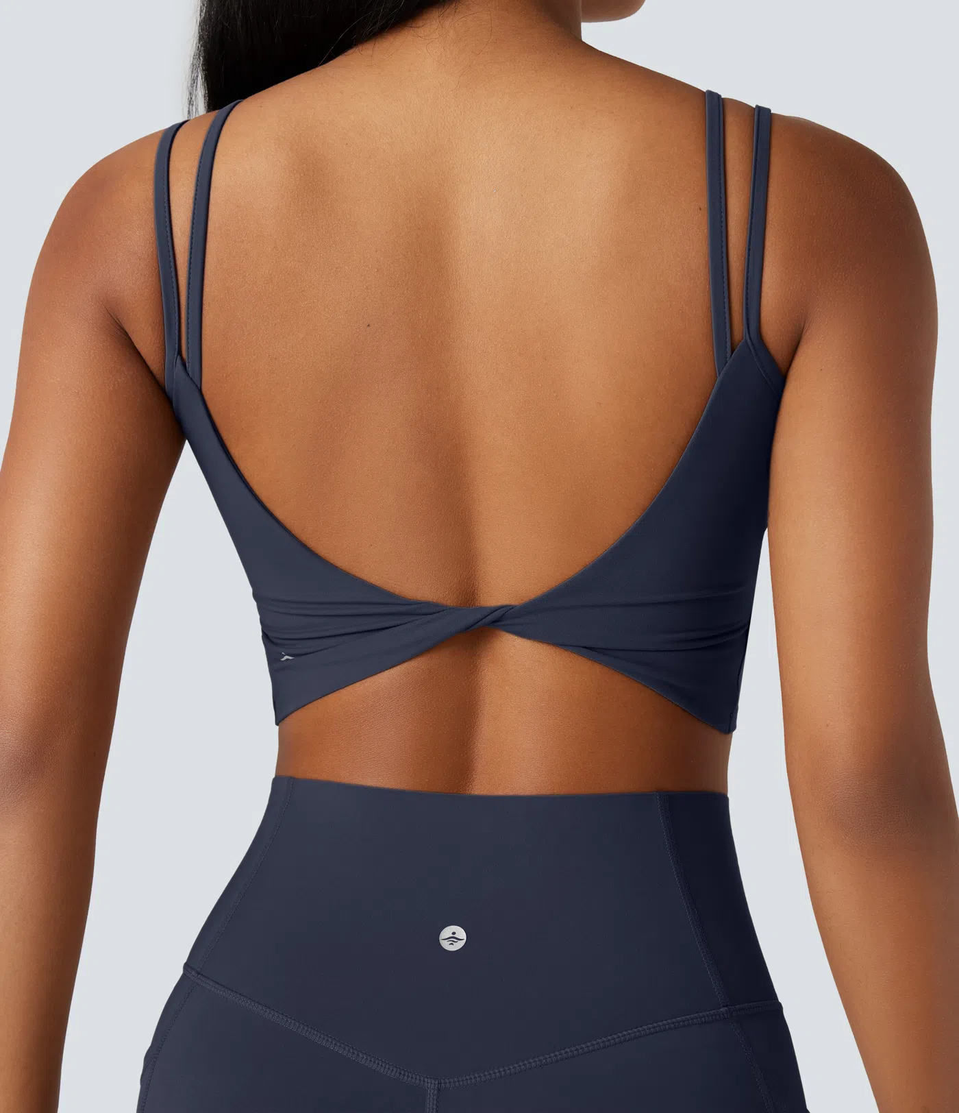 Double-shoulder-strapped, Knot-front, Backless Cropped Yoga Tank Top