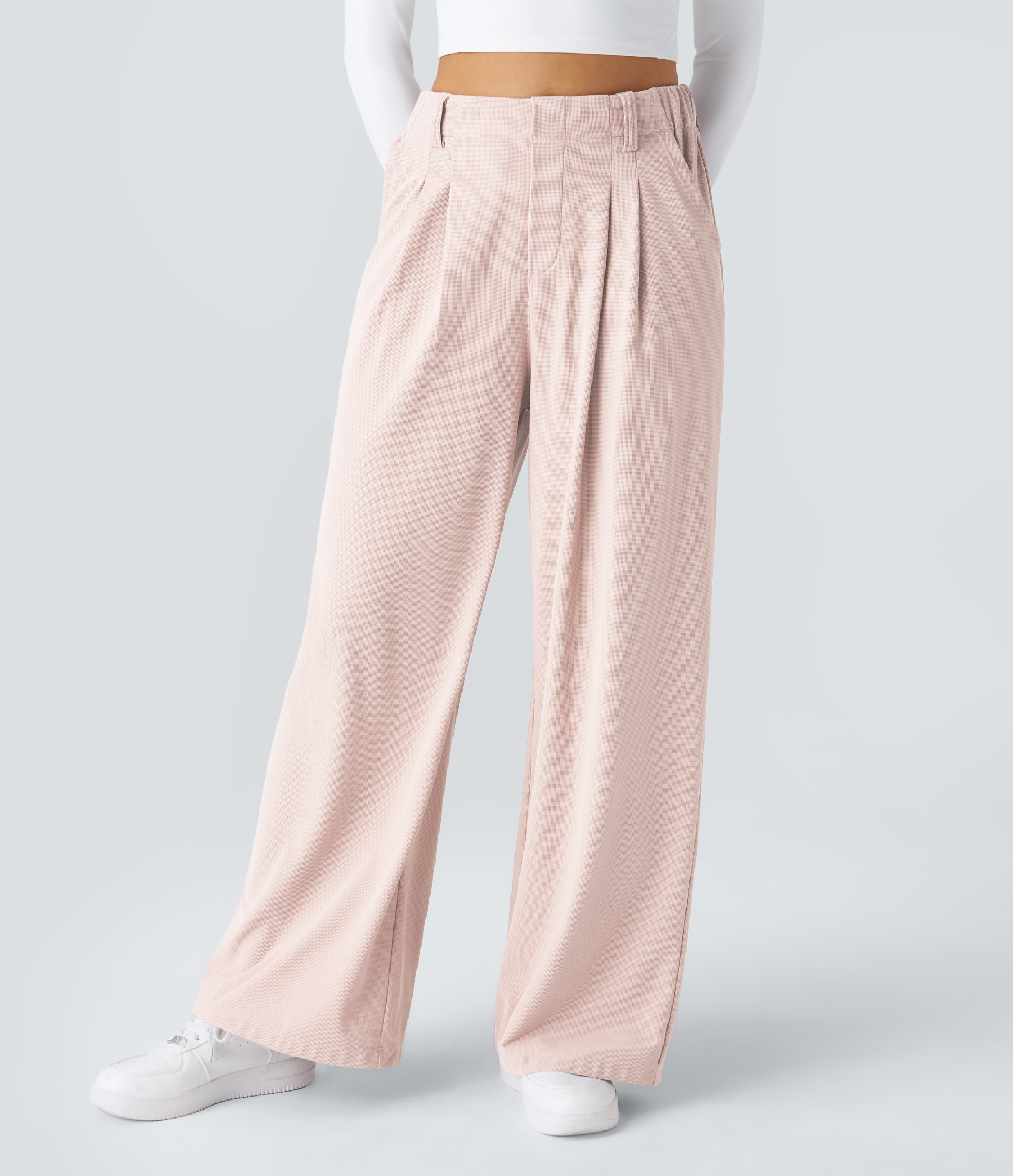 High Waisted Pocket Wide Leg Waffle Work Pants