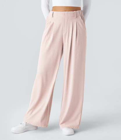 High Waisted Pocket Wide Leg Waffle Work Pants
