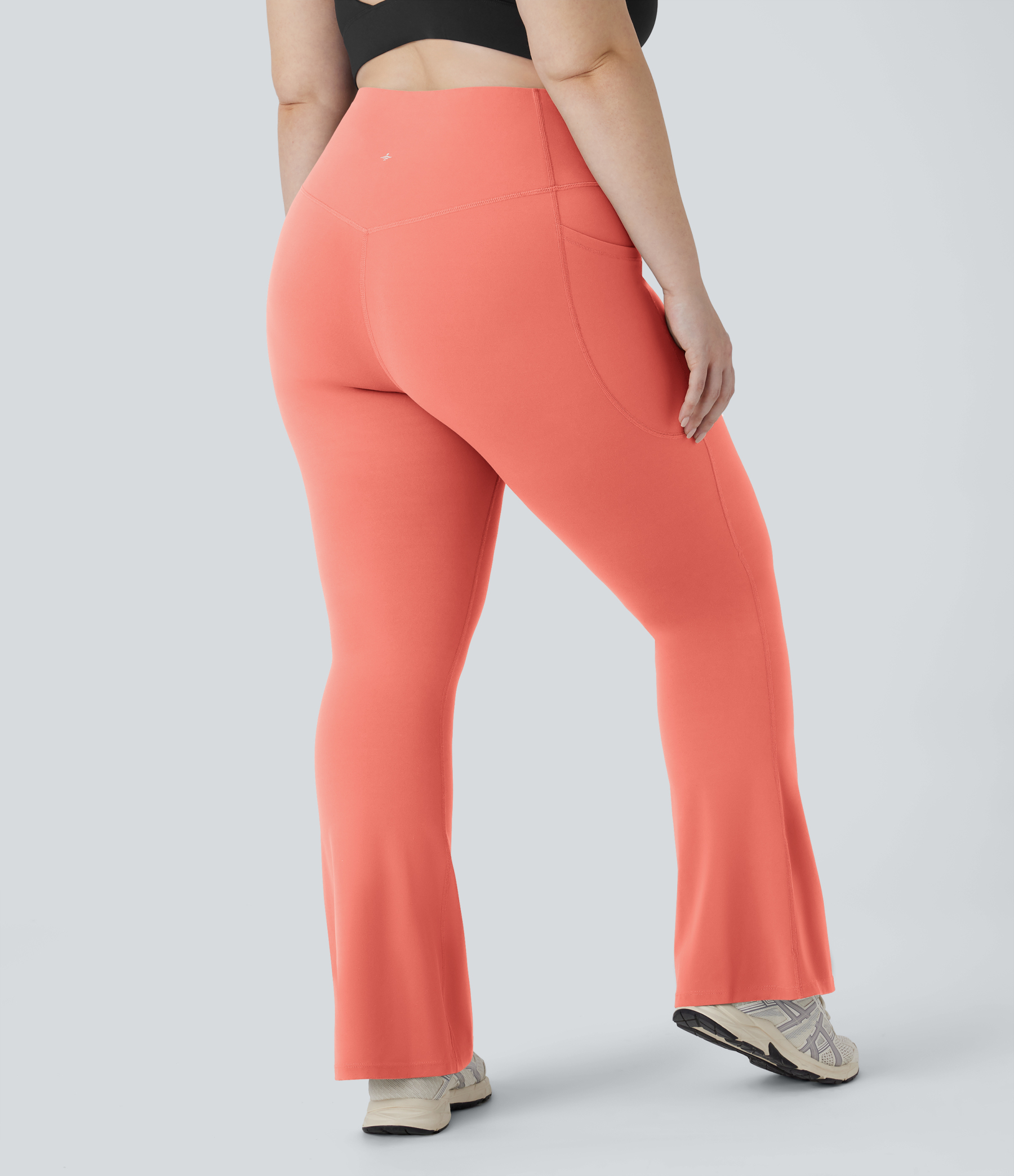 High Waisted Tummy Control Pocket Shaping Yoga Bootcut Plus Size Leggings