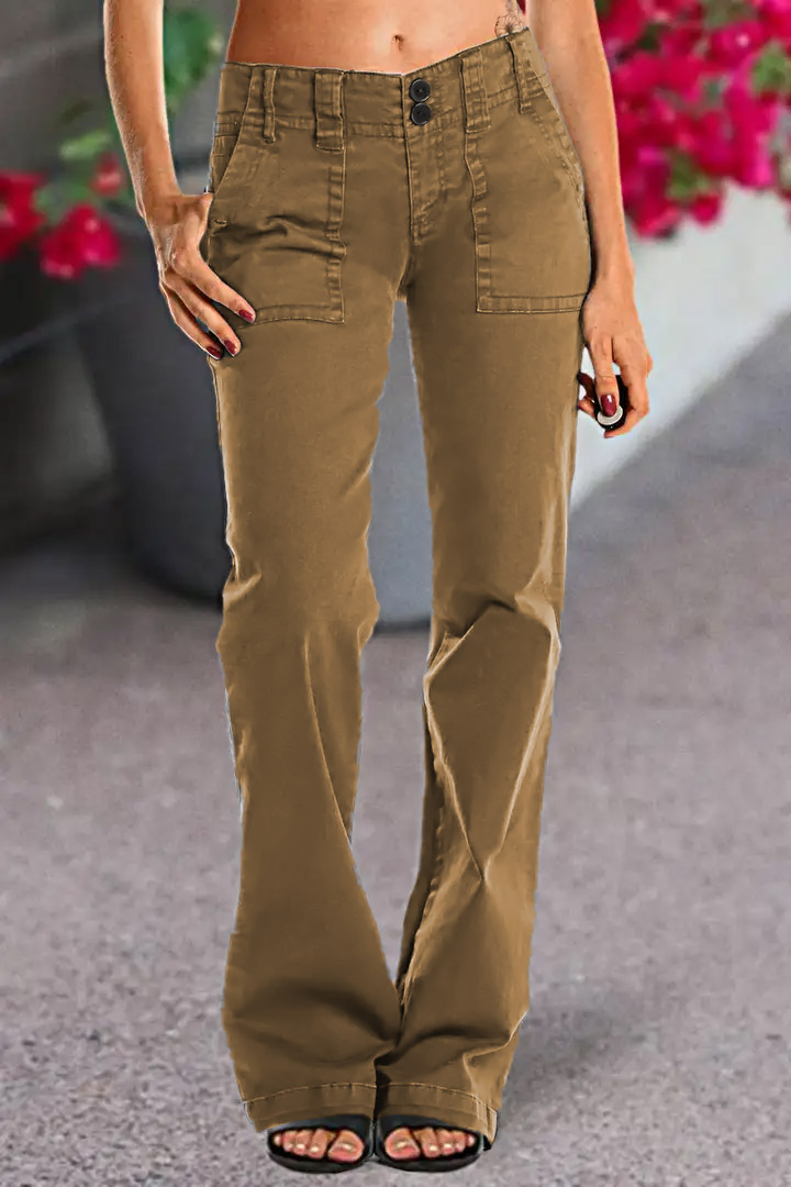 Double Button Mid Waist Straight Leg Pants