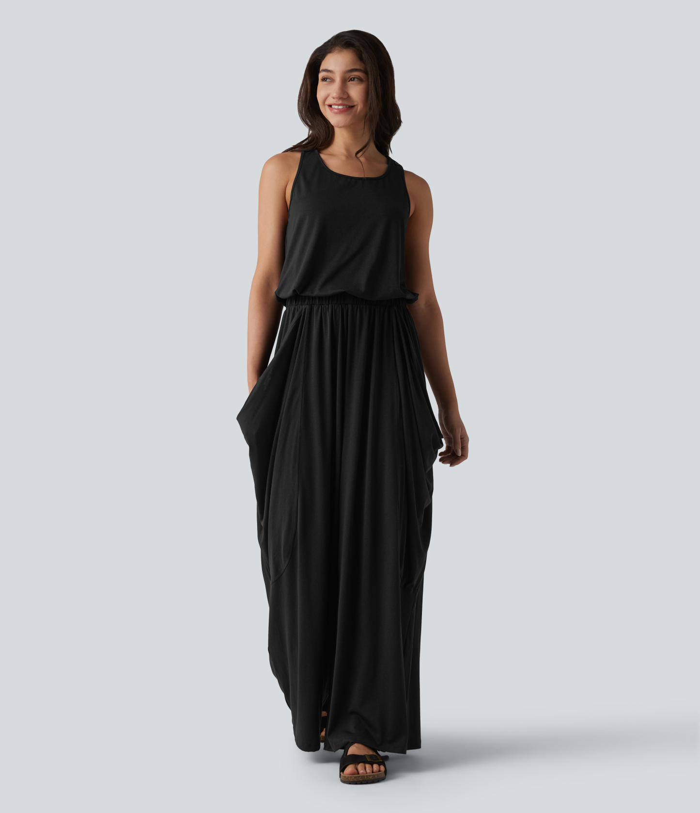 Sleeveless Cut Out Wide Leg Casual Jumpsuit with Pockets-Easy Peezy Edition