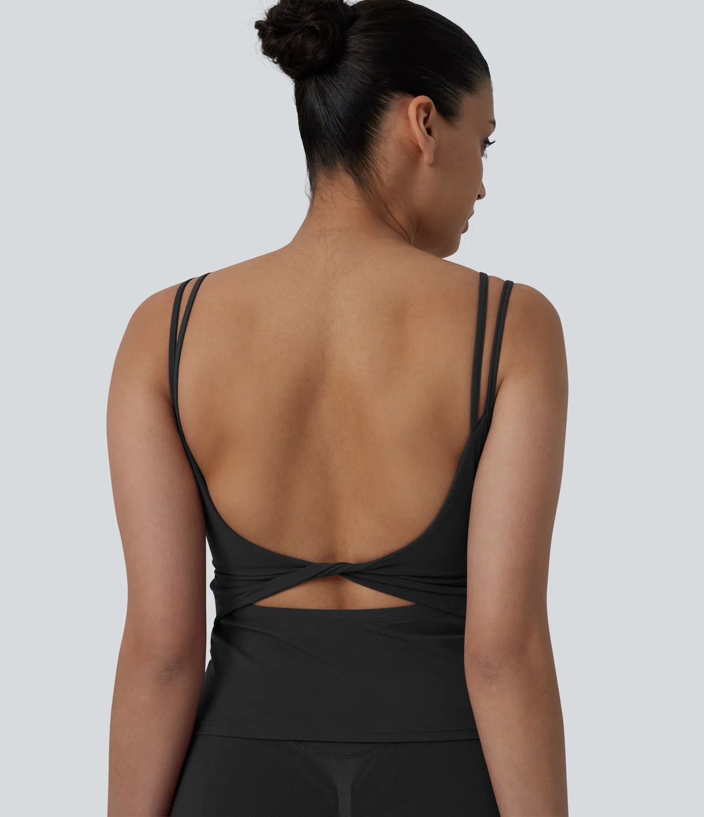 Double-shoulder-strap, Knot-detail, Backless Cropped Yoga Tank – Extended Length
