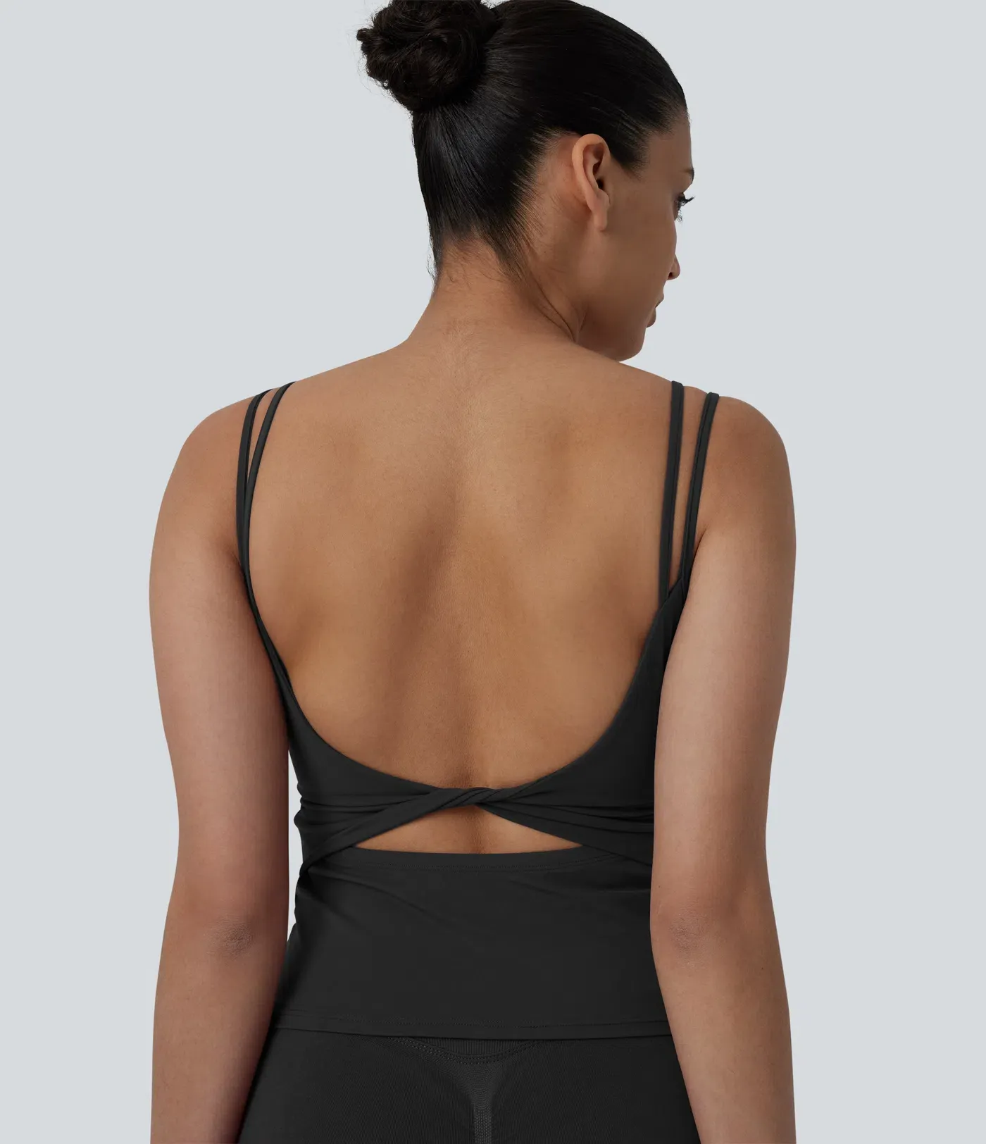 Double-shoulder-strap, Knot-detail, Backless Cropped Yoga Tank – Extended Length